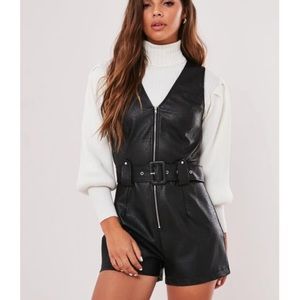 Missguided zip belted play suit (black)